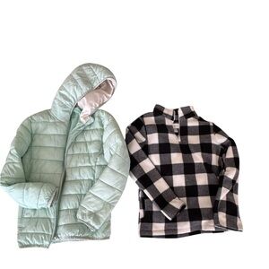 Place Light Green Puffer‎ Jacket and Black Checkered Fleece Top